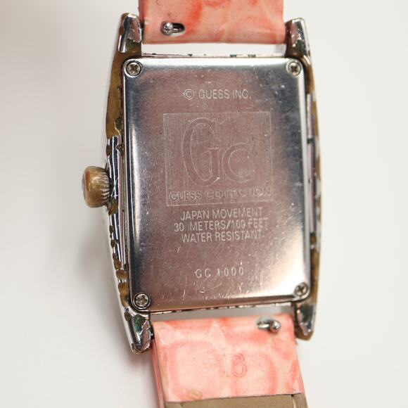 Guess GC Collection Womens 28mm Black Tank Watch Pink Leather w New Battery - Picture 14 of 16